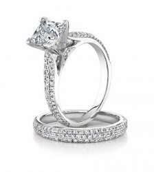 Cathedral 3 row Micropave ring shown with optional matching micropave band