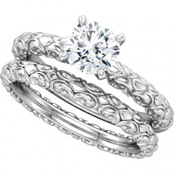Shown here with 6.5mm (1ct) size center stone, and  optional matching band.