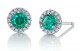 Halo micropave studs set with our Colombian lab emeralds