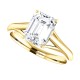 Feabhraíd Trellis Cathedral Solitaire Ring in yellow gold with an 8x6mm emerald cut center.