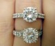 Asha in customer acquired setting (top), 1895 Cartier with natural diamond center (bottom)