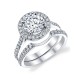 Halo Micropave wedding set - shown with optional matching band, 7.5mm center round Asha.