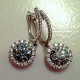 Customer photo, earrings set with our Amora Blue Moissanite.
