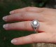Timeless Eclipse with 9mm Amora Gem - outdoor photo. Ring size is 4.25 in platinum.